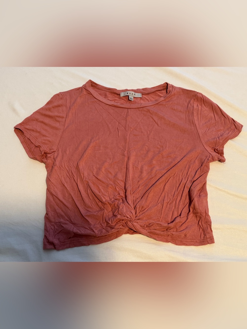 gaze Knot-Front Short Sleeve Tee Crop Top in Dusty Rose